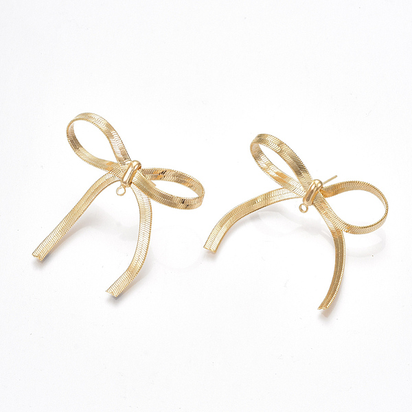 

PandaHall Brass Stud Earring Findings, with Loop, Bowknot, Nickel Free, Real 18K Gold Plated, 40x39mm, Hole: 1.2mm, Pin: 0.7mm Brass Bowknot