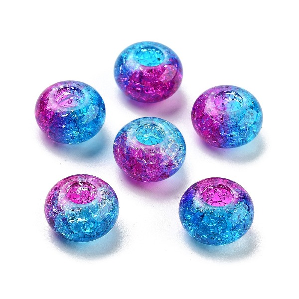

PandaHall Two Tone Transparent Crackle Acrylic European Beads, Large Hole Beads, Rondelle, Dodger Blue, 14x8.5mm, Hole: 5.5mm, about...