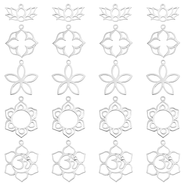 

PandaHall UNICRAFTALE 20pcs 5 Styles Flower Hollow Charm Open Back Bezel Pendants Stainless Steel Laser Cut Frame Charms Dangle Charms for...