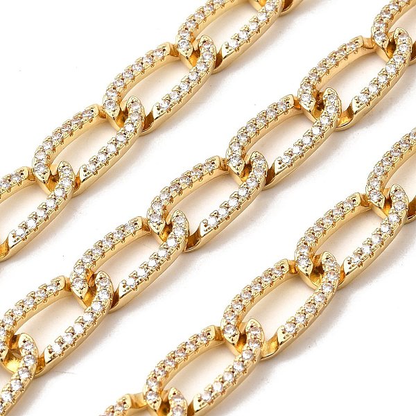 Brass Micro Pave Clear Cubic Zirconia Curb Chains