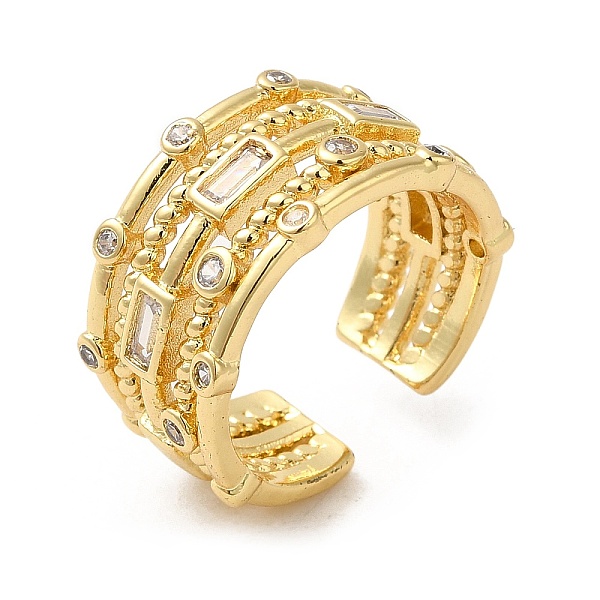 

PandaHall Rack Plating Real 18K Gold Plated Brass Rectangle Open Cuff Rings, with Cubic Zirconia, Long-Lasting Plated, Lead Free & Cadmium..., Clear