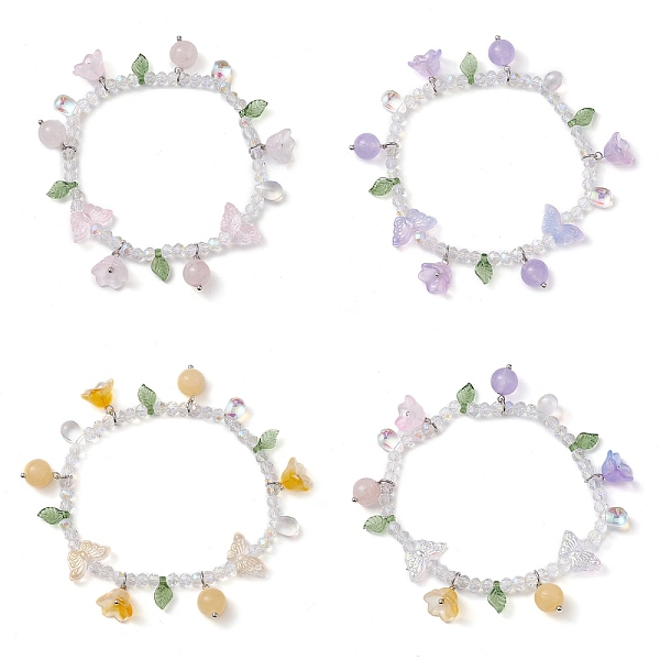 

PandaHall Natural Mixed Stone & Glass Beaded Stretch Bracelet with Flower Charms, Inner Diameter: 2-3/8 inch(6.1cm) Mixed Stone Butterfly
