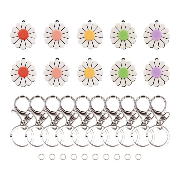 

PandaHall DIY Keychain Makings, with Platinum Plated Iron Jump Rings & Lobster Claw Clasp Keychain, Cellulose Acetate(Resin) Pendants, Mixed..., Multicolor