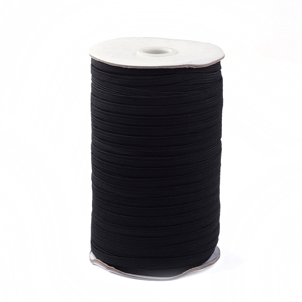 PandaHall 1/4 inch Flat Braided Elastic Rope Cord, Heavy Stretch Knit Elastic with Spool, Black, 5mm, about 180~200yards/roll (540~600...