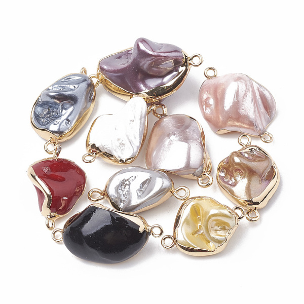 

PandaHall Electroplate Freshwater Shell Links connectors, with Iron Findings, Nuggets, Golden, Mixed Color, 22~32x12~22x7~15mm, Hole: 1.5mm..., Multicolor