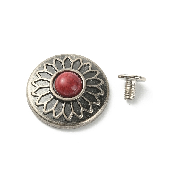 

PandaHall Alloy Buttons, with Synthetic Turquoise and Iron Screws, for Purse, Bags, Leather Crafts Decoration, Flat Round with Flower..., Red