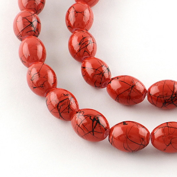 

PandaHall Baking Painted Drawbench Glass Bead Strands, Oval, Red, 11x7.5~8.5mm, Hole: 1mm, about 78pcs/strand, 31.4 inch Glass Oval Red