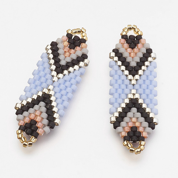 PandaHall MIYUKI & TOHO Handmade Japanese Seed Beads Links, Loom Pattern, Lavender, 35x12x2mm, Hole: 1~2mm Glass Others Purple
