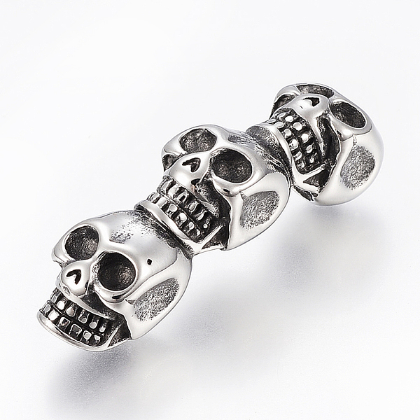 

PandaHall 304 Stainless Steel Beads, Skull, Antique Silver, 48.5x12x16mm, Hole: 6.5mm 304 Stainless Steel Skull