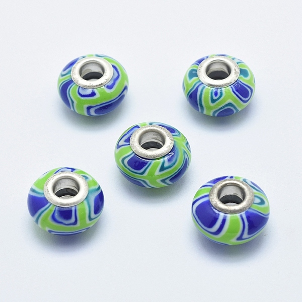

PandaHall Handmade Polymer Clay European Beads, with Silver Color Plated Brass Cores, Large Hole Beads, Rondelle, Spring Green, 13~16x8~11mm...