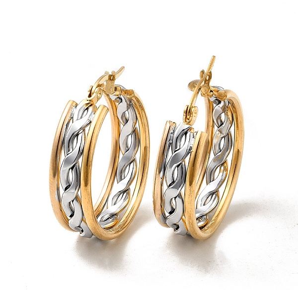 

PandaHall Two Tone Hollow Braided 304 Stainless Steel Hoop Earrings for Women, Golden & Stainless Steel Color, 31x29x8mm, Pin: 1x0.6mm 304...