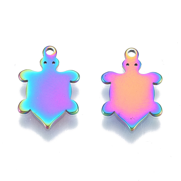 

PandaHall Ion Plating(IP) 201 Stainless Steel Charms, Turtle, Rainbow Color, 15x10x1mm, Hole: 1.2mm 201 Stainless Steel Other Animal