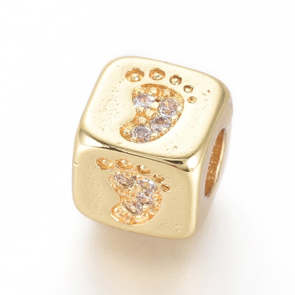 

PandaHall Brass Beads, with Micro Pave Cubic Zirconia, Cube with Baby Footprint, Clear, Golden, 6x6x6mm, Hole: 3mm Brass+Cubic Zirconia Cube...