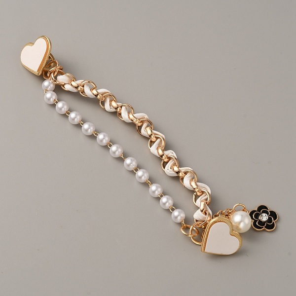 

PandaHall Pearl Plastic Beads Link Chain Phone Case Double Chain Strap, with Heart Clasps, Anti-Slip Phone Finger Strap, Phone Grip Holder..., Clear