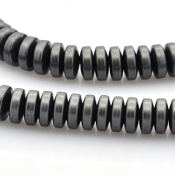 

PandaHall Matte Style Electroplate Non-magnetic Synthetic Hematite Rondelle Beads Strands, Black, 5x2mm, Hole: 1mm, about 94pcs/strand, 8...