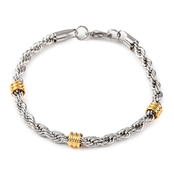

PandaHall 304 Stainless Steel Rope Chain Bracelets for Women, Golden & Stainless Steel Color, 8-3/8 inch(21.3cm) 304 Stainless Steel