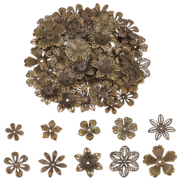 

PandaHall 200pcs Flower Spacer Beads, 10 Styles Iron Flower Bead Cap Filigree Tibetan End Caps for DIY Earrings Bracekets Necklace Jewelry...