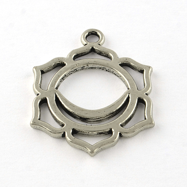

PandaHall Tibetan Style Flower Alloy Chakra Pendants, Cadmium Free & Lead Free, Antique Silver, 30x23x2mm, Hole: 2.5mm, about 365pcs/1000g...
