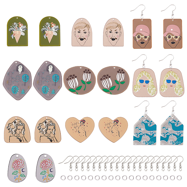 

PandaHall DIY 3D Printed Dangle Earring Making Kits, 20Pcs 10 Styles Geometry Acrylic Pendants, Iron Earring Hooks and Jump Rings, Mixed..., Multicolor