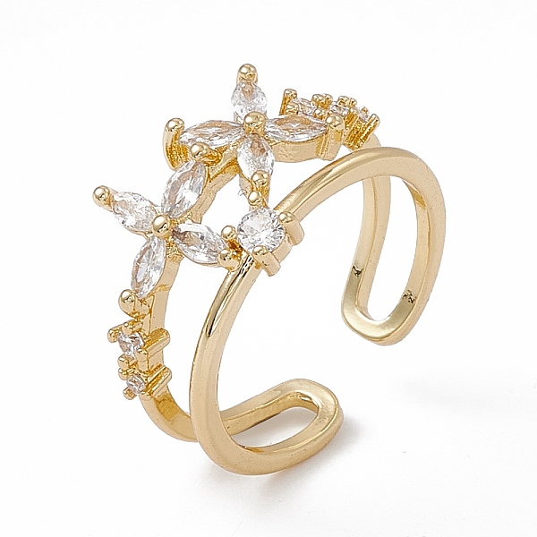 

PandaHall Clear Cubic Zirconia Flower Open Cuff Ring, Rack Plating Brass Jewelry for Women, Cadmium Free & Lead Free, Real 18K Gold Plated...