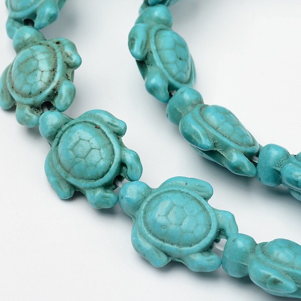 

PandaHall Dyed Synthetic Turquoise Beads Strands, Sea Turtle, Turquoise, 17~18x14x6~8mm, Hole: 1mm, about 23pcs/strand, 15 inch Synthetic..., Green
