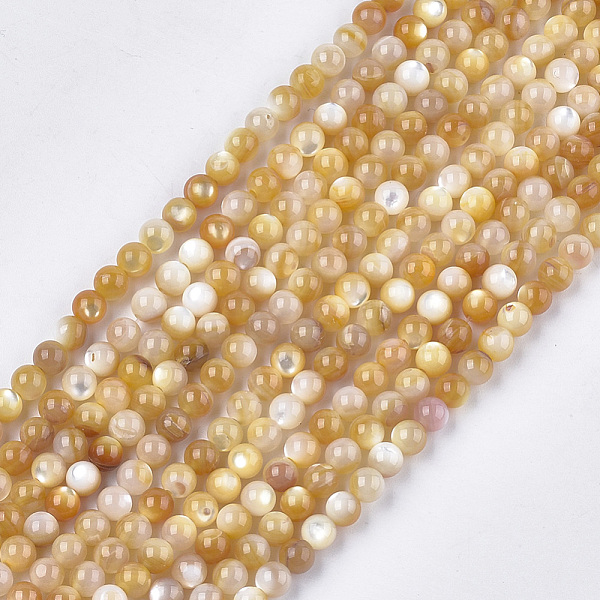 

PandaHall Yellow Shell Beads Strands, Round, Gold, 4mm, Hole: 0.7mm, about 94pcs/strand, 15.3 inch Yellow Shell Round Gold