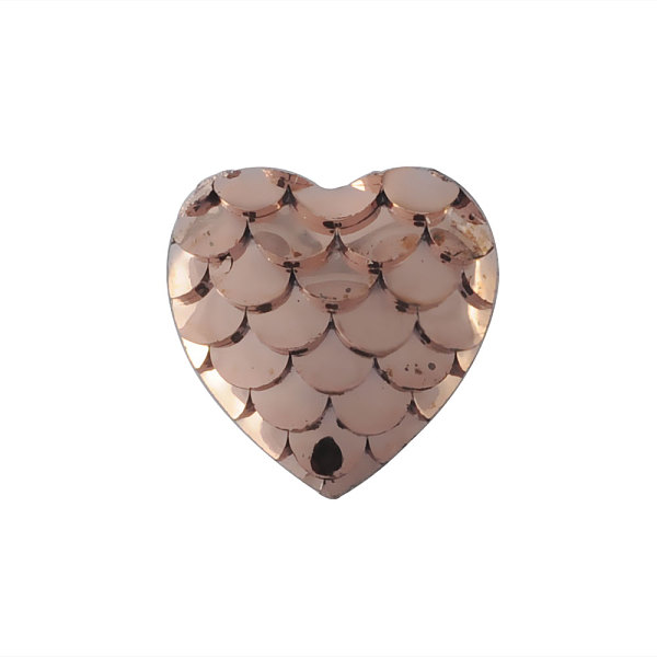 PandaHall Resin Cabochons, Heart with Mermaid Fish Scale, Camel, 12x12x3mm Resin Heart Brown
