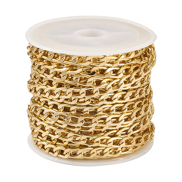 

PandaHall Oxidation Aluminum Curb Chains, Unwelded, with Spool, Oval, Golden, 7x4x1.2mm, about 16.40 Feet(5m)/Roll Aluminum