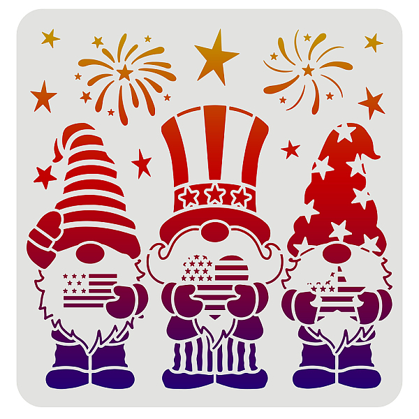 PandaHall FINGERINSPIRE Happy Independence Day Stencil 30x30cm Happy 4th of July Stencil Reusable Gnome Drawing Stencils for Painting on...