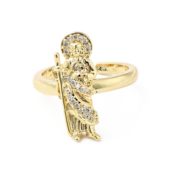 

PandaHall Clear Cubic Zirconia Saint Open Cuff Ring, Rack Plating Brass Jewelry for Women, Cadmium Free & Lead Free, Real 18K Gold Plated...
