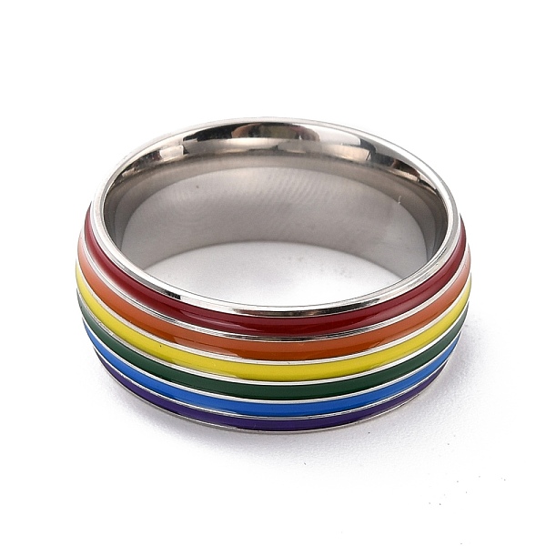 

PandaHall Rainbow Pride Finger Ring, Stripe Grooved Flat Titanium Steel Finger Ring for Women, Stainless Steel Color, US Size 7(17.3mm)..., Silver