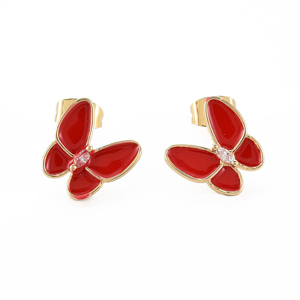 

PandaHall Brass Micro Pave Clear Cubic Zirconia Stud Earrings, with Enamel and Ear Nuts, Cadmium Free & Nickel Free & Lead Free, Butterfly..., Red