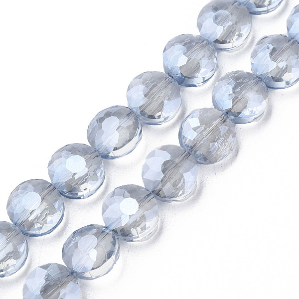 

PandaHall Electroplate Transparent Glass Beads Strands, Faceted, Flat Round, Cornflower Blue, 10x6mm, Hole: 0.9mm, about 70pcs/strand, 27.95...