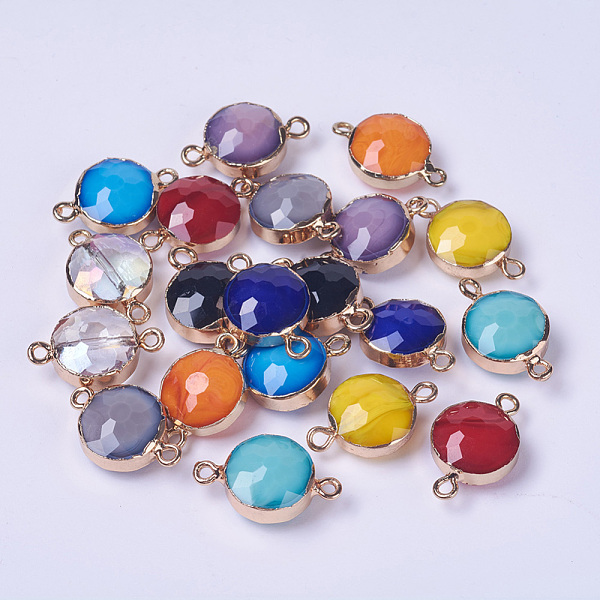 

PandaHall Electroplate Glass Links connectors, with Iron Findings, Faceted, Flat Round, Golden, Mixed Color, 22x14x8mm, Hole: 1.5mm Glass..., Multicolor
