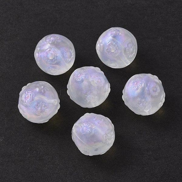 

PandaHall Transparent Acrylic Beads, Glitter Powder, Round with Flower, Clear, 16mm, Hole: 1.6mm, about 220pcs/500g Acrylic Flower Clear