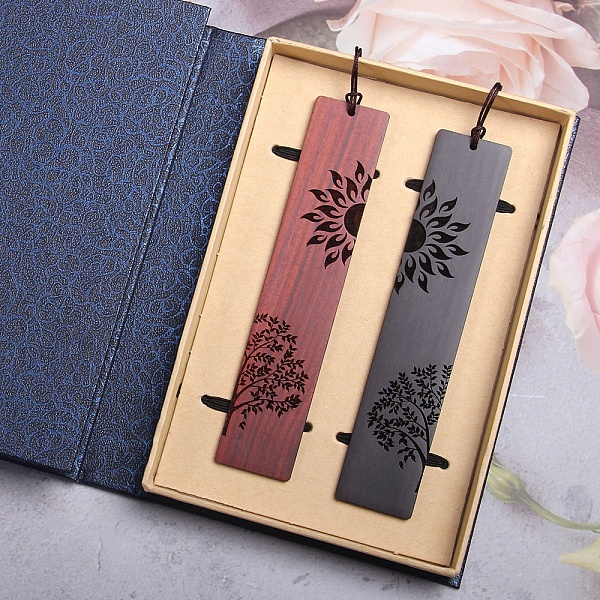 

PandaHall Wooden Bookmarks, Rectangle with Pattern, Sun Pattern, 143x28x2mm, 2pcs/set Wood Sun