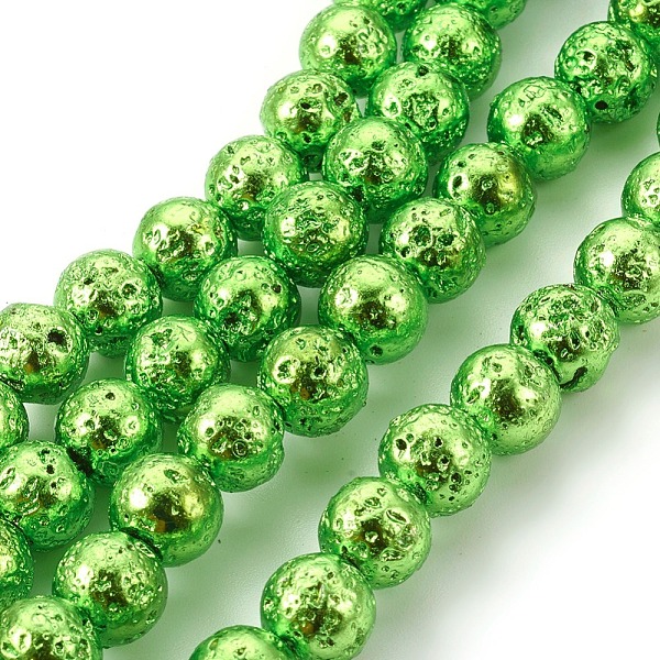 

PandaHall Electroplated Natural Lava Rock Bead Strands, Round, Lime, 8~9mm, Hole: 1.2mm, about 47pcs/strand, 15.7 inch(40cm) Lava Rock Round..., Green