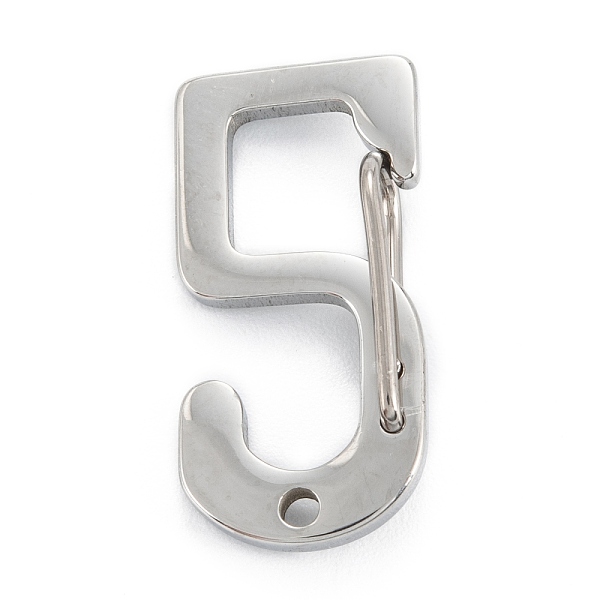 PandaHall 304 Stainless Steel Keychain Clasp Findings, Stainless Steel Color, Num.5, 23.5x11.5x5mm 304 Stainless Steel Number