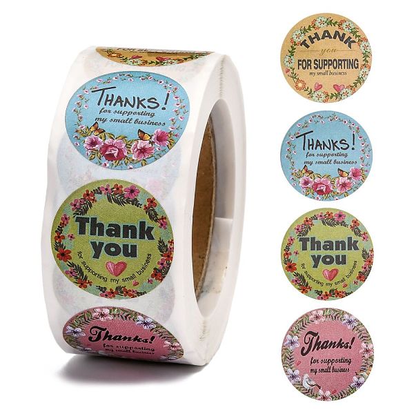 

PandaHall 1 Inch Thank You Theme Self-Adhesive Paper Stickers, Gift Tag, for Party, Decorative Presents, Round with Thank You for Supporting...