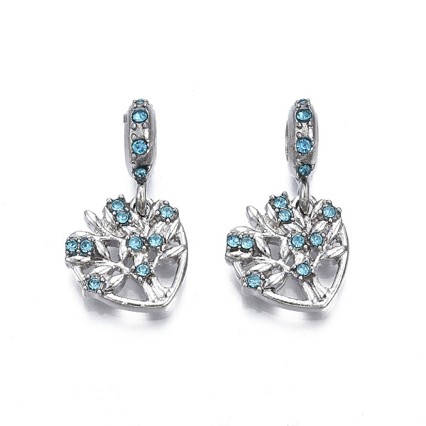 

PandaHall Rack Plating Alloy European Dangle Charms, with Rhinestone, Large Hole Beads, Cadmium Free & Lead Free, Platinum, Heart with Tree..., Cyan