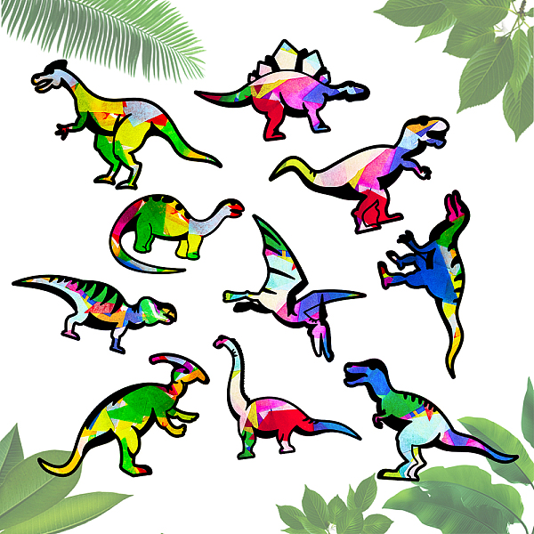 

PandaHall Suncatcher Craft Set, for Kids Window Paint Art Painting, Dinosaur Pattern, 16~21x16.5~20.9cm, 11pcs/set Paper Dinosaur