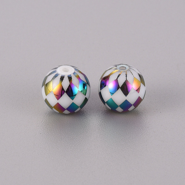 

PandaHall Electroplate Glass Beads, Round with Grid Pattern, Multi-color Plated, 10mm, Hole: 1.2mm Glass Others