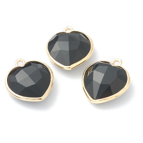 

PandaHall Natural Obsidian Pendants, with Golden Brass Edge, Faceted, Heart, 19x16.5x6~6.5mm, Hole: 1.6mm Obsidian Heart
