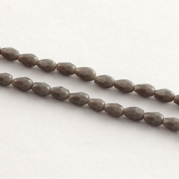 

PandaHall Glass Beads Strands, Faceted, teardrop, Gray, 5x3mm, Hole: 1mm, about 99~101pcs/strand, 19.7 inch Glass Teardrop Gray
