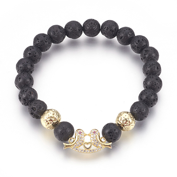 

PandaHall Stretch Bracelets, with Long-Lasting Plated Electroplated Natural Lava Rock, Natural Lava Rock and Brass Cubic Zirconia Beads..., Clear