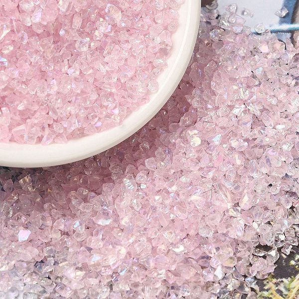 

PandaHall Transparent Electroplate Crushed Glass Craft, AB Color Plated, Irregular Glass Chips, for Nail Arts DIY Vase Filler, Pink...