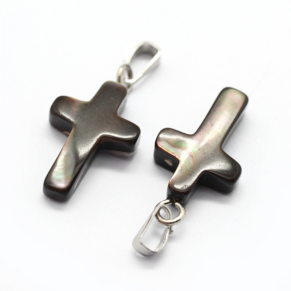 

PandaHall Shell Pendants, with Brass Findings, Cross, Dyed, Platinum, 18~20x9~11x3~5mm, Hole: 2x5mm Shell Cross