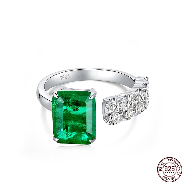 

PandaHall Cubic Zirconia Rectangle Open Cuff Ring, Real Platinum Plated Rhodium Plated 925 Sterling Silver Birthstone Ring with S925 Stamp..., Green