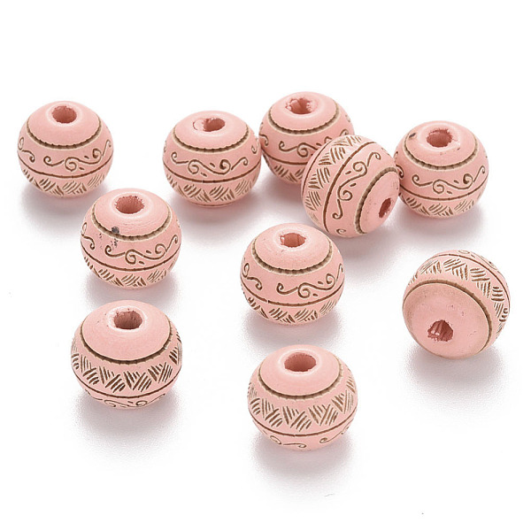

PandaHall Painted Natural Wood Beads, Laser Engraved Pattern, Round with Leave Pattern, Pink, 10x9mm, Hole: 2.5mm Schima Wood Round Pink
