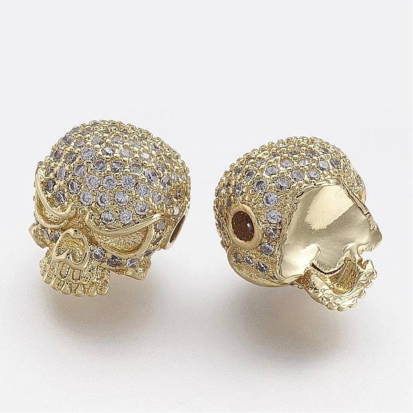

PandaHall Brass Micro Pave Cubic Zirconia Beads, Skull, Golden, 10x11x13.5mm, Hole: 2mm Brass+Cubic Zirconia Skull